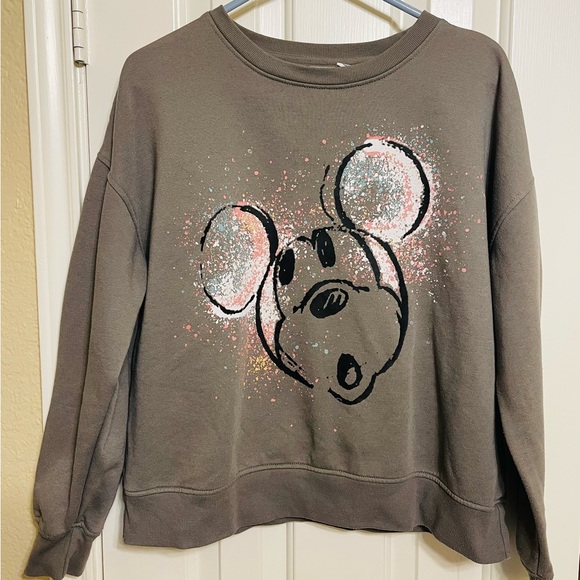 Disney Mickey Mouse Splatter Graphic Sweatshirt Women's Medium Brownish Gray - Picture 1 of 12